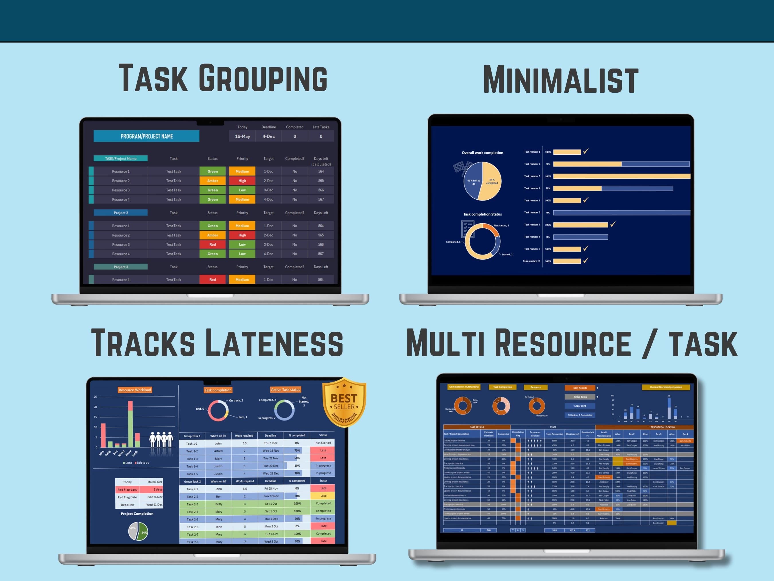 Excel Task List Template Bundle, Project Management Templates, Productivity Planner Task Tracker, Small Business organizer, Instant Download