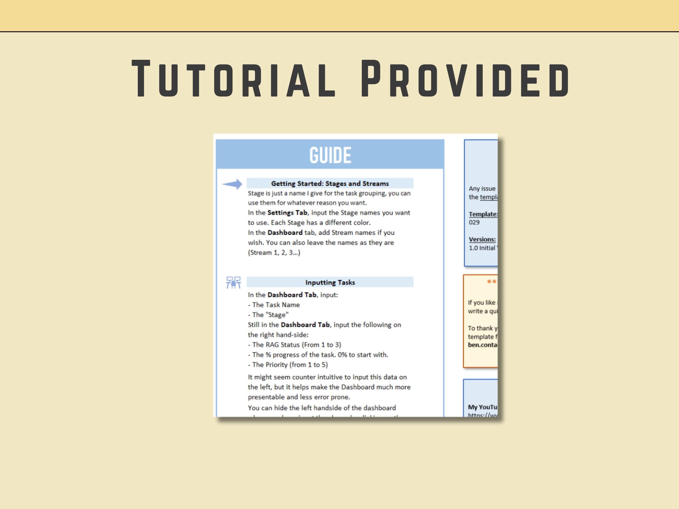 Excel Dashboard with Tasks, Stages and Streams, IT Status Dashboard, Activities, Project Updates, Project Management, Task list, To Do list