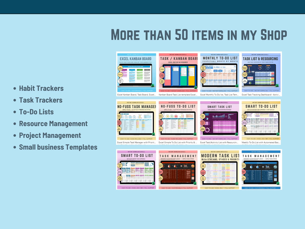 Project Management, Resource Management, Habit Tracker Pro Excel Bundle all in one. Instant Download Template