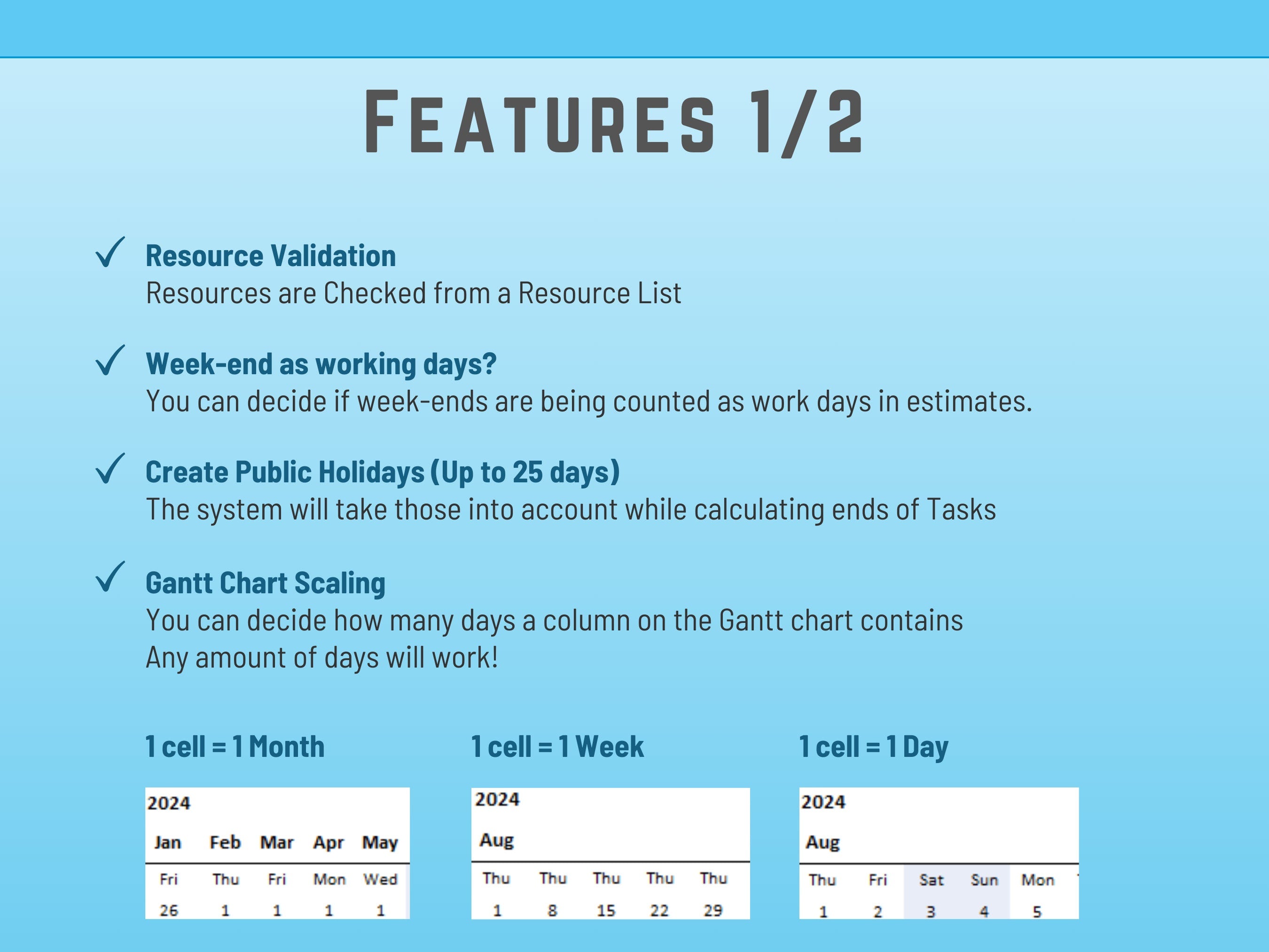 Flexible Excel Gantt chart with manual start date overrides and automated scheduling logic.