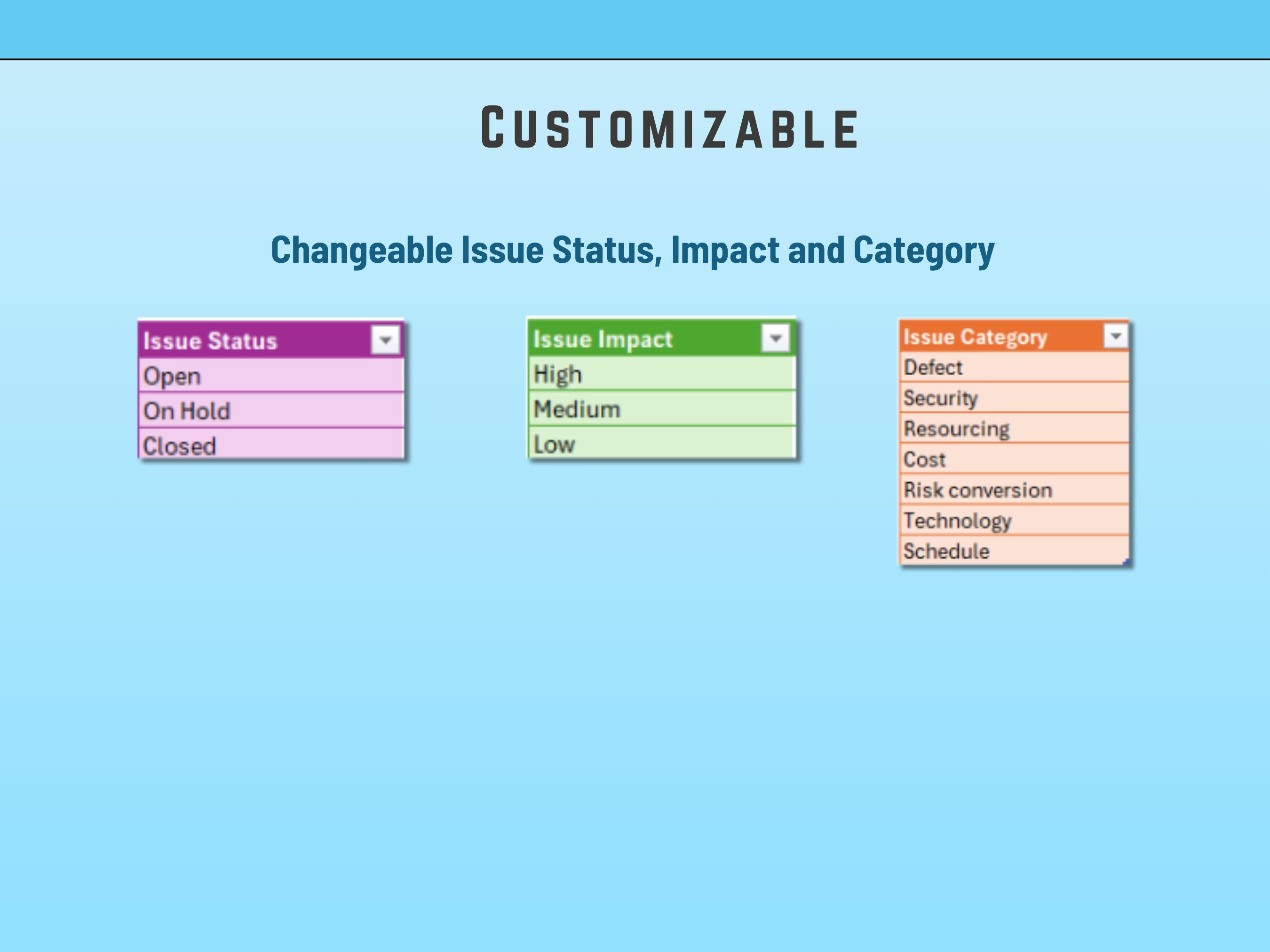 utomated Excel issue tracker dashboard with dynamic status filters and completion stats.