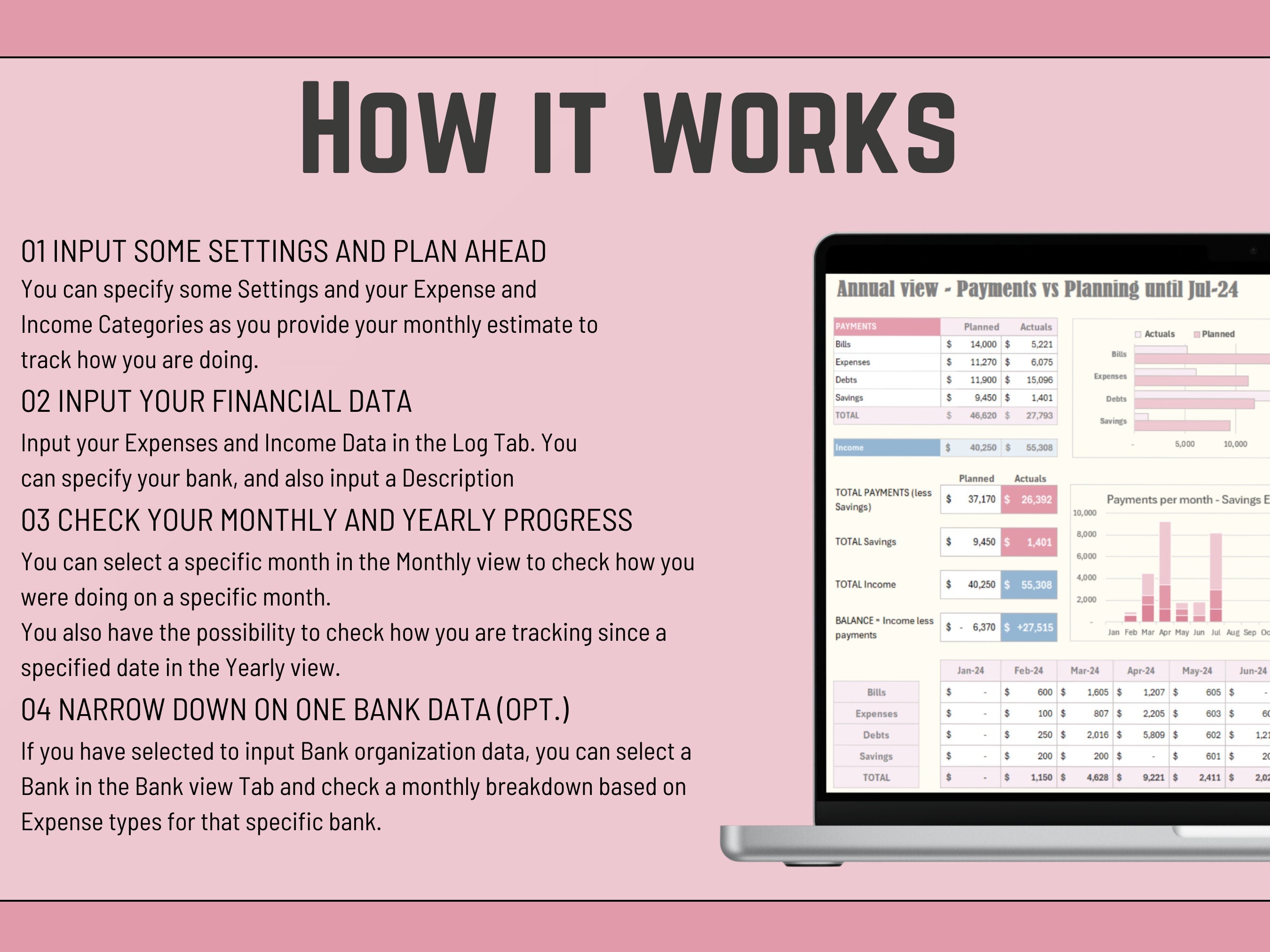 Excel Budget Planner: Monthly/Yearly Expense Tracker (Instant Download)