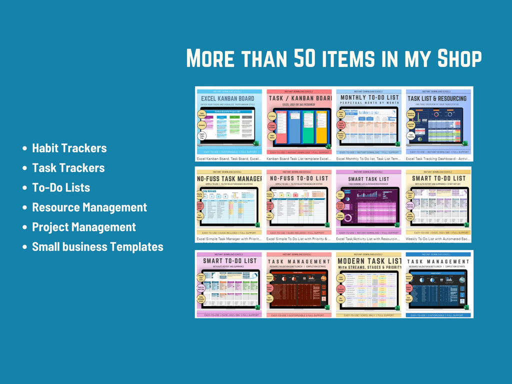 Excel Task List Dashboard Template, Dark Mode Task Tracker, Resource Planner, Project Management, Tracking and Scheduling, Instant Download
