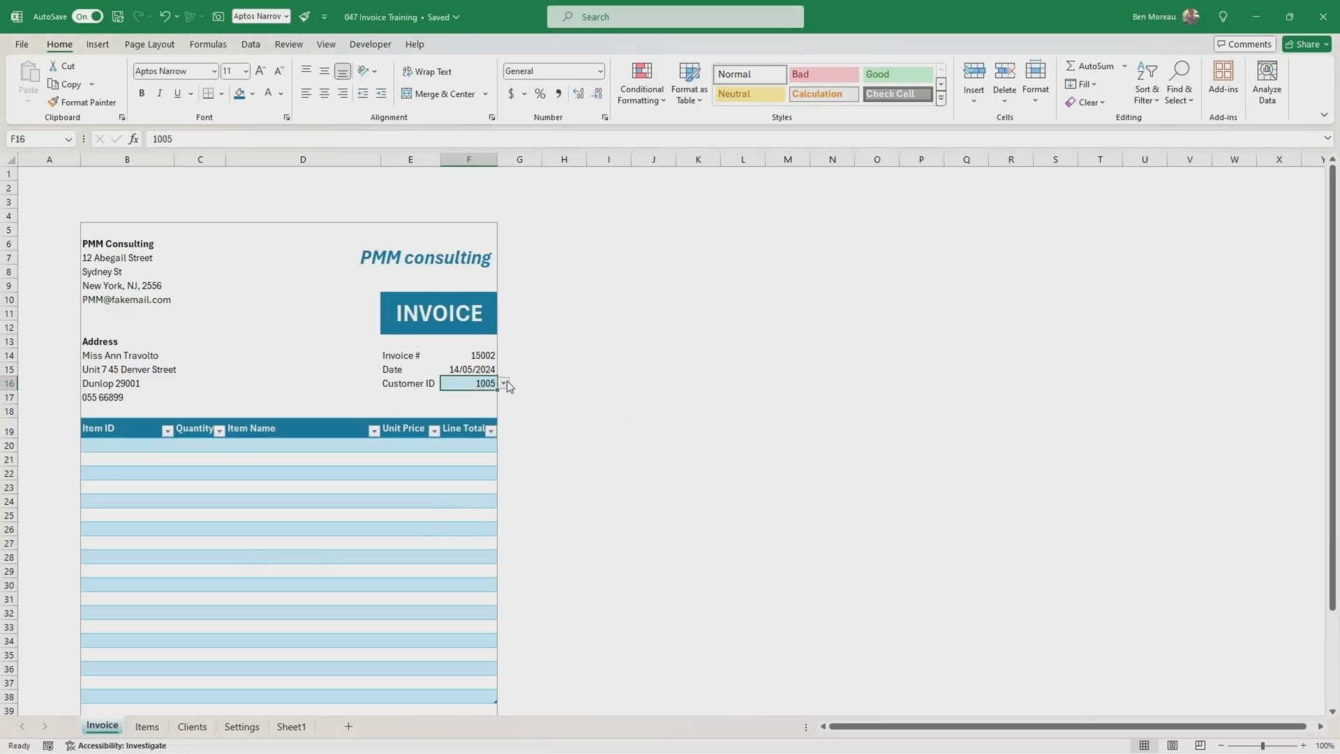 Excel Invoice Template: Client & Product List, Small Business Accounting (Digital Download)