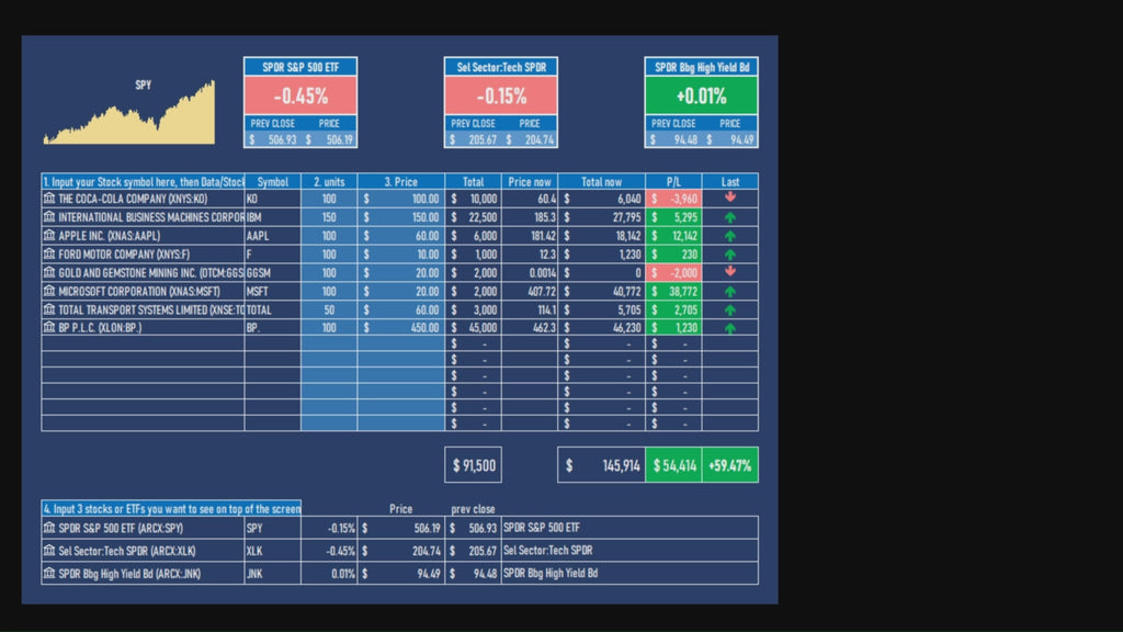 Stock & ETF Portfolio Tracker: Excel Template (Digital Download)