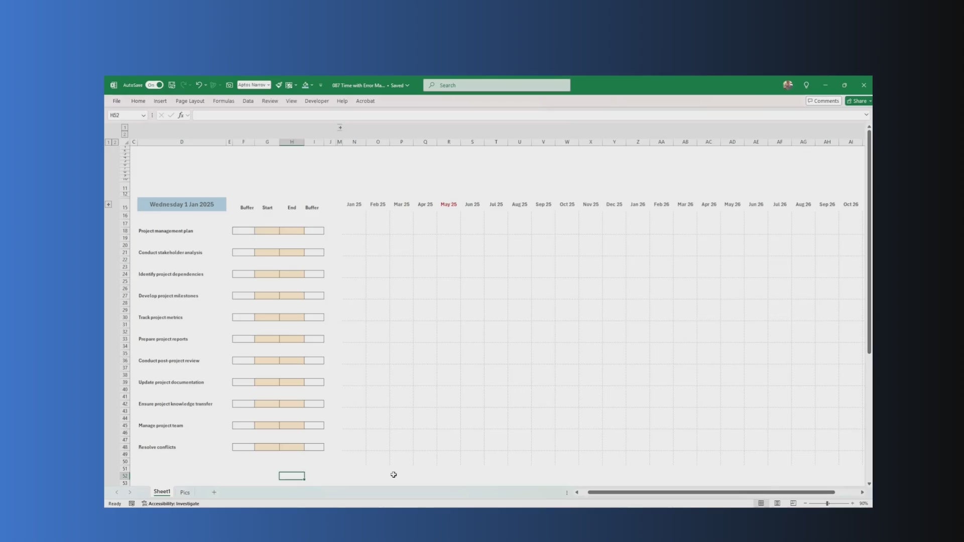 Excel Monthly Timeline Gantt, Excel Template, Buffers Lags and contingencies, Instant Download, Scheduling, Planning, Yearly Planning