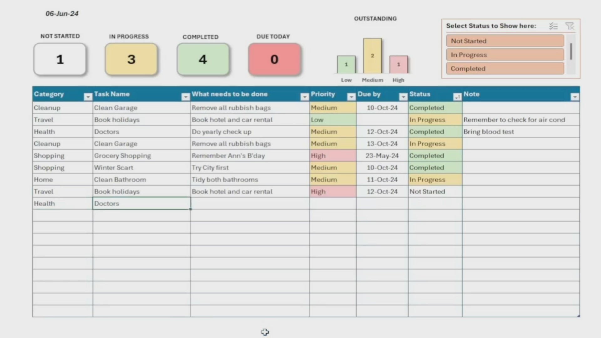 Excel Simple To Do List with Priority & Status Slicer (Excel Template), Digital download, Task list.