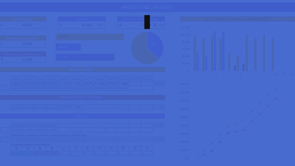 Excel Project Budget Template with 12 Periods (Months or Weeks) - Digital Download - Finance Dashboard Data for Projects