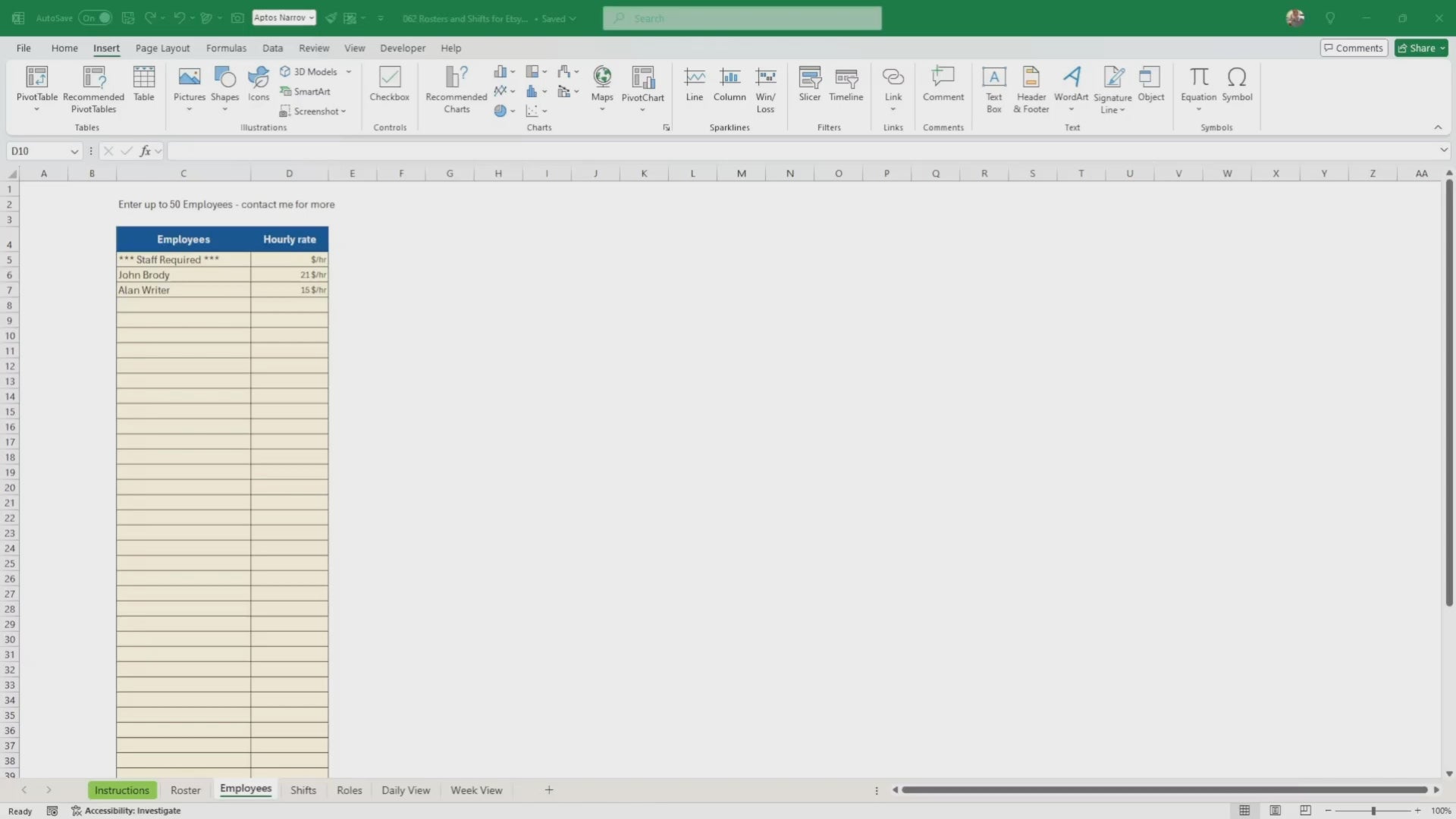 Excel Roster Management Template: Shifts, Employee List and Cost/Rates Calculation, Excel Template for Shift Scheduling Coffee, Restaurant