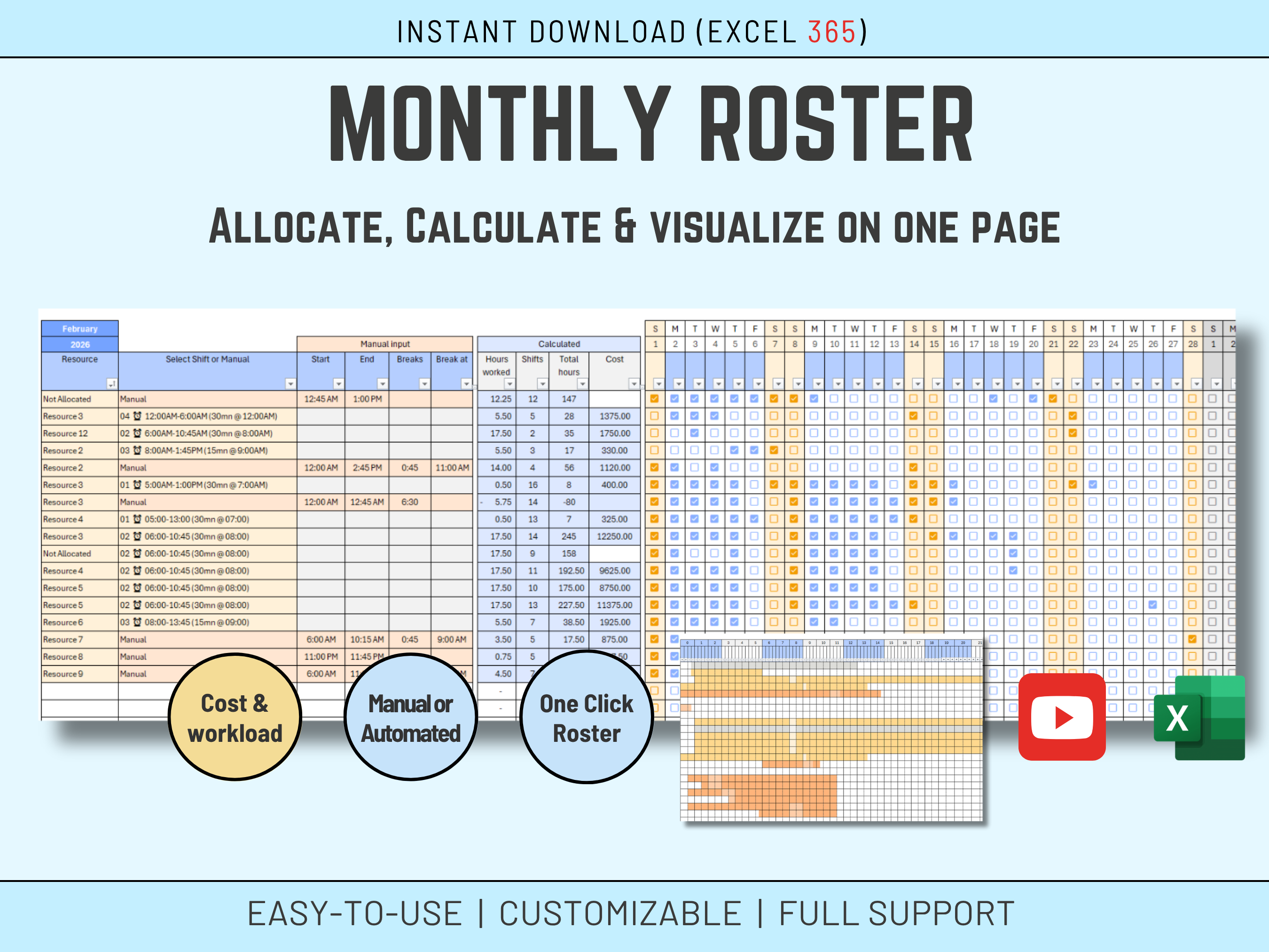 Monthly roster Excel template for clear scheduling and automated shift allocation